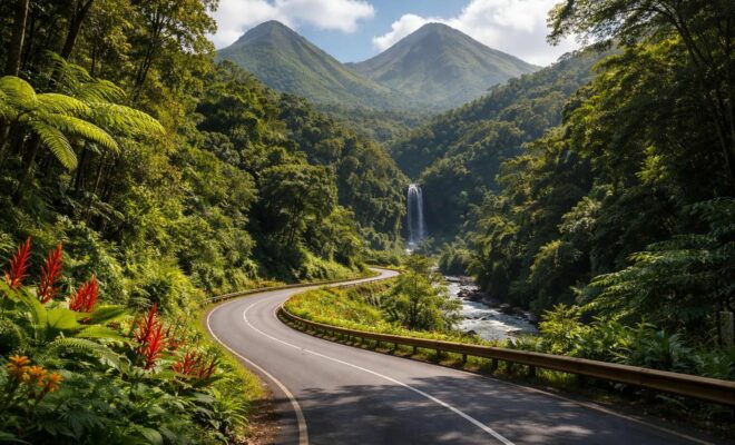 explorez les paysages à couper le souffle le long de la route de la traversée en guadeloupe, entre forêts luxuriantes, cascades impressionnantes et panoramas exceptionnels.