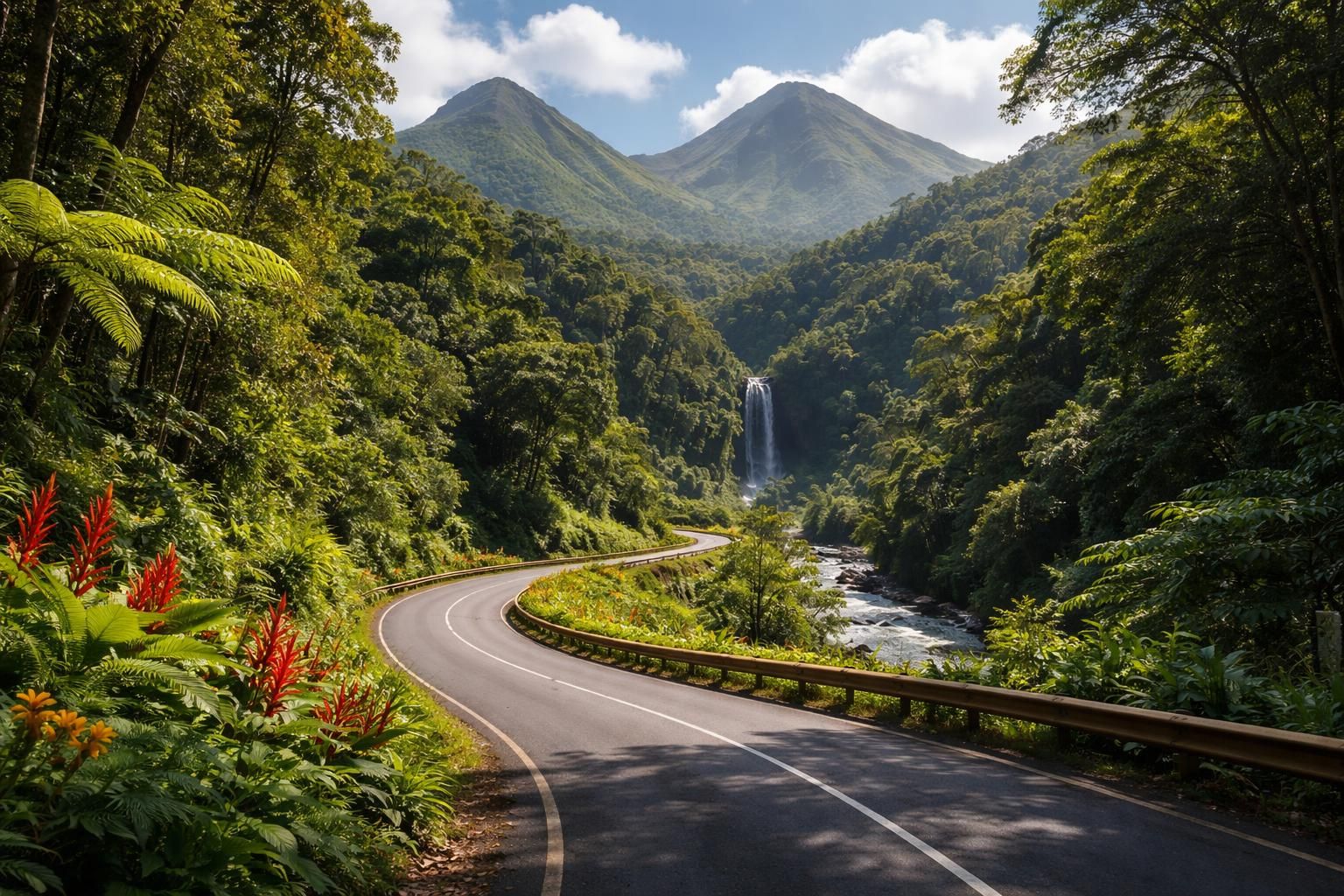 explorez les paysages à couper le souffle le long de la route de la traversée en guadeloupe, entre forêts luxuriantes, cascades impressionnantes et panoramas exceptionnels.