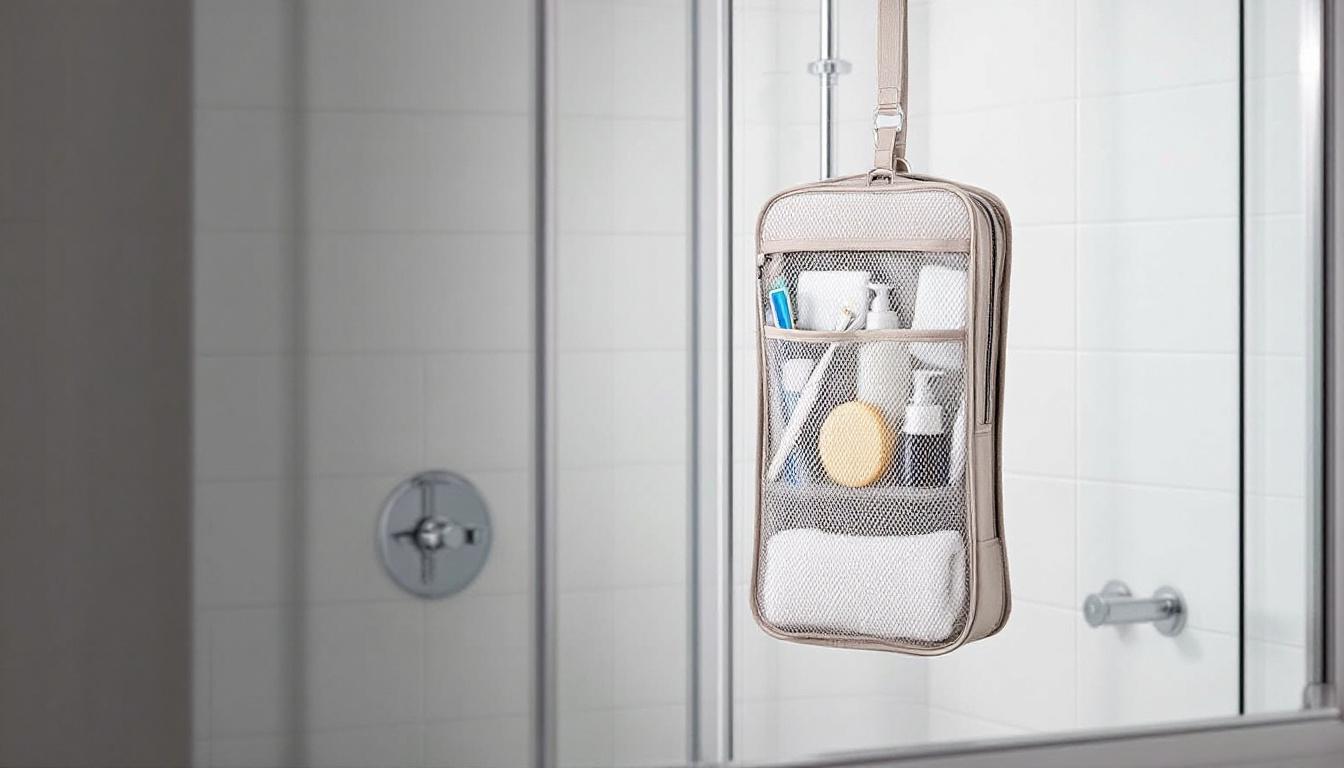découvrez notre trousse de toilette suspendue, l'accessoire idéal pour optimiser votre espace. pratique et compacte, elle vous permet de ranger vos essentiels en toute simplicité tout en libérant de la place dans votre salle de bain. optez pour une organisation efficace et un gain de place assuré !