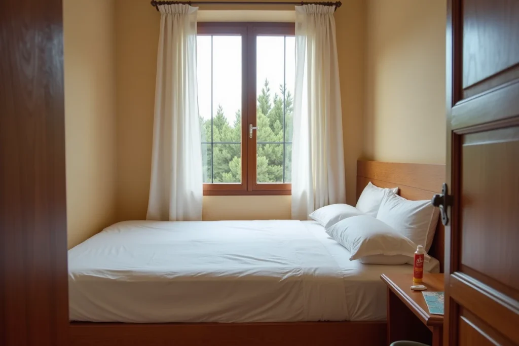 Chambre d'hôtel simple et abordable près de Pise avec vue sur la pinède côtière