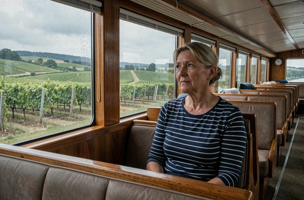 Intérieur d'un bateau de croisière fluviale à Bordeaux avec vue sur les vignobles de la Garonne