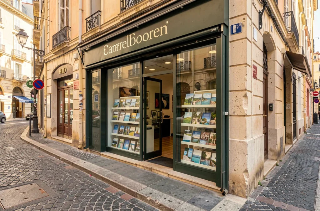 Vitrine d'une agence de voyage dans une rue de Marseille